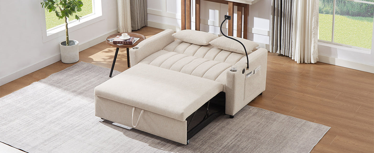 NEW Beige Bella Fabric Convertible Sofa Bed Loveseat