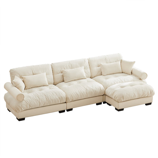 NEW Cream Super Comfort Oversized Modular Velvet Sectional Sofa Couch with Movable Ottoman