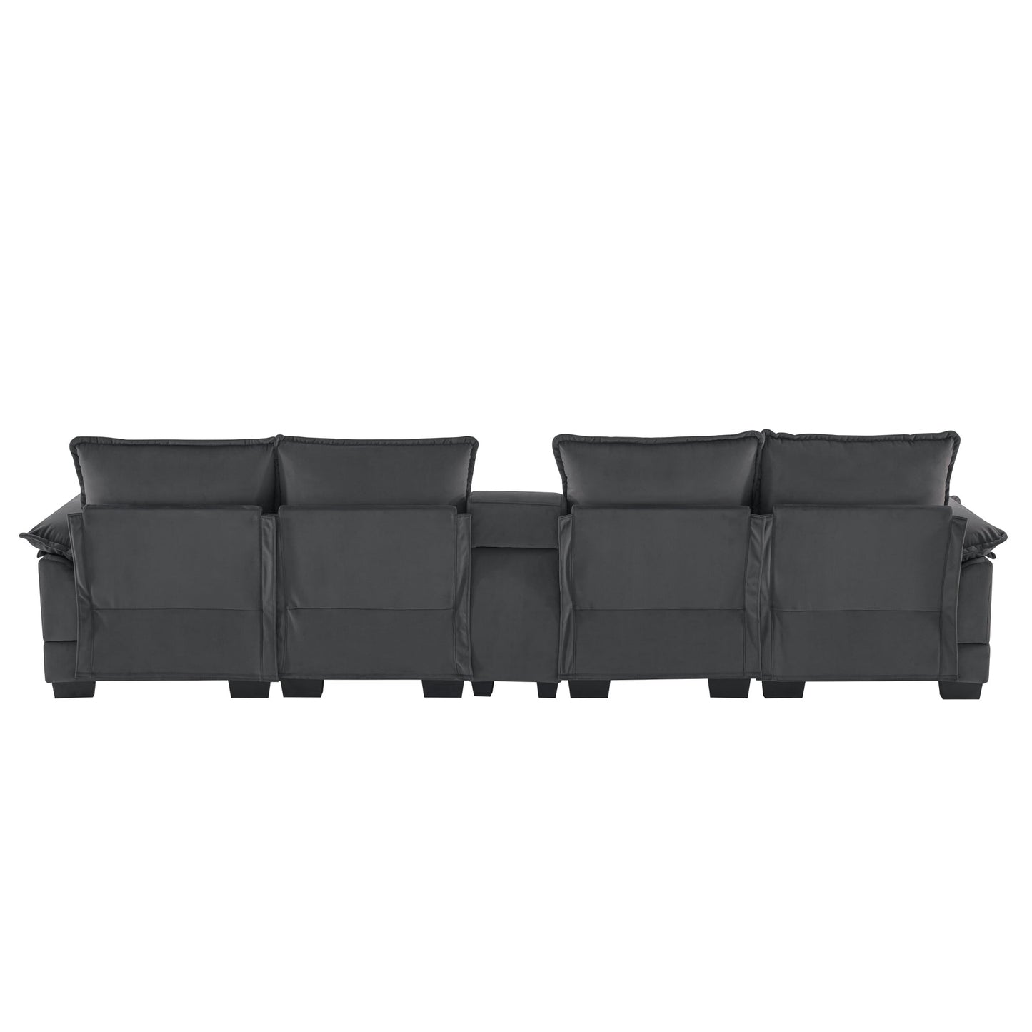 NEW Modern Gray Velvet Upholstered U-shaped 6-Seat Sofa with Console Cupholders and USB Ports