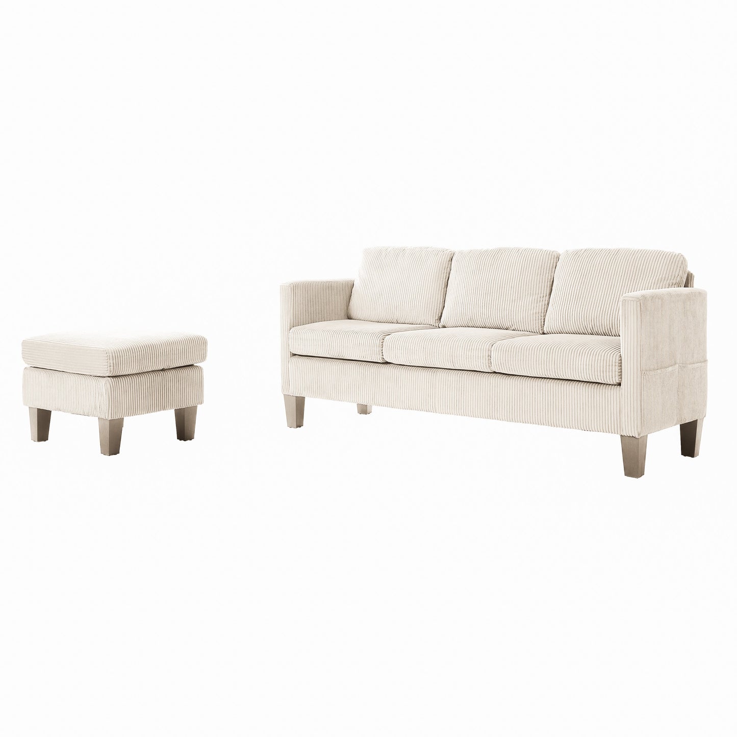 NEW Off White Modern Luxury L-Shaped Sofa with Padded Corduroy