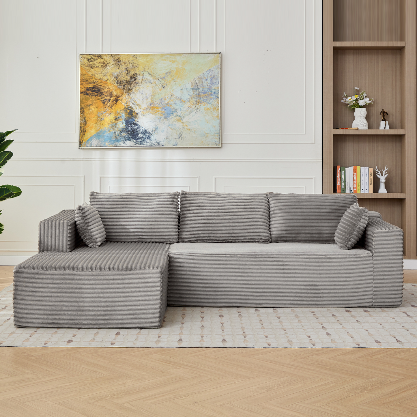 NEW Grey Compression Sectional Couch Boneless L Shape Sofa