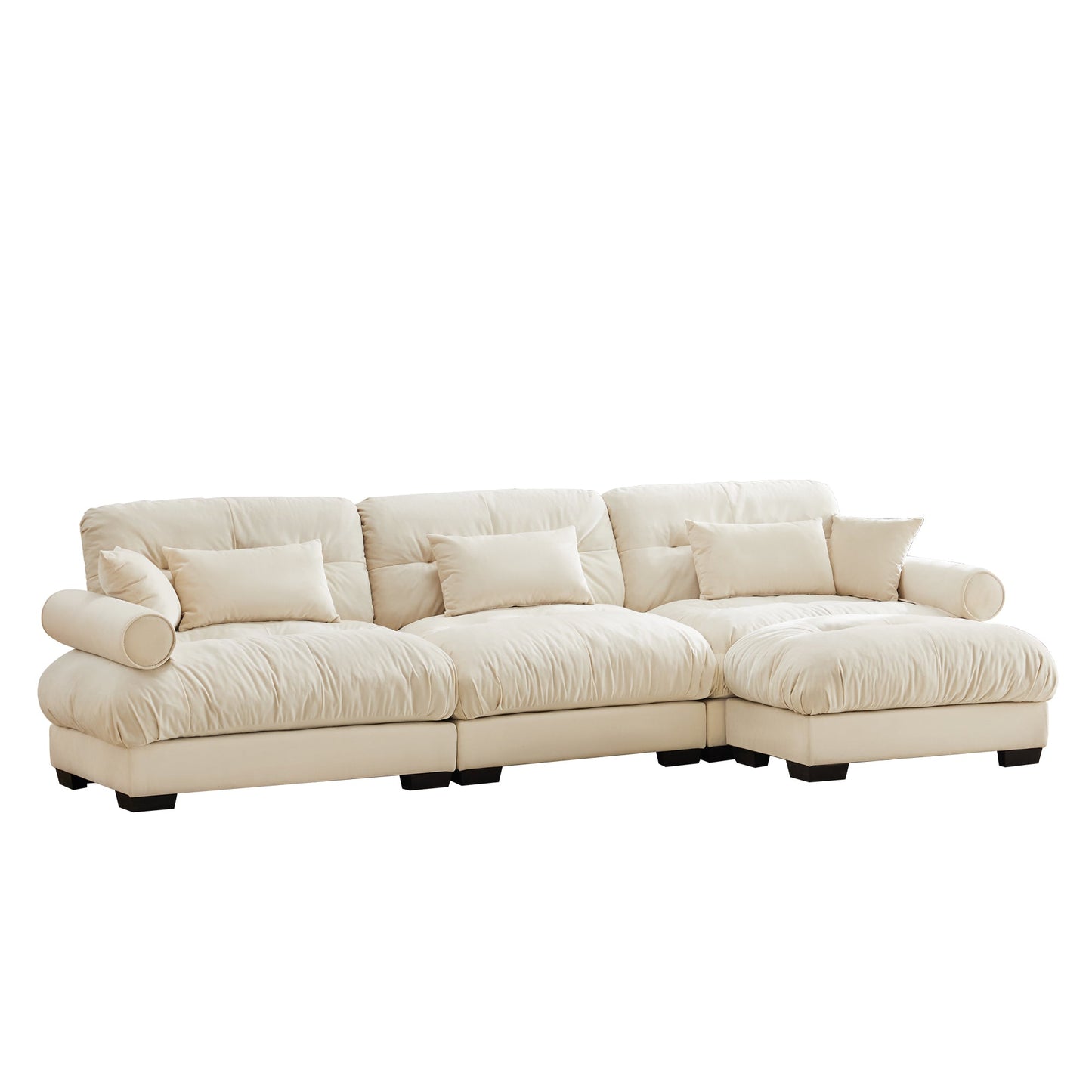 NEW Cream Super Comfort Oversized Modular Velvet Sectional Sofa Couch with Movable Ottoman