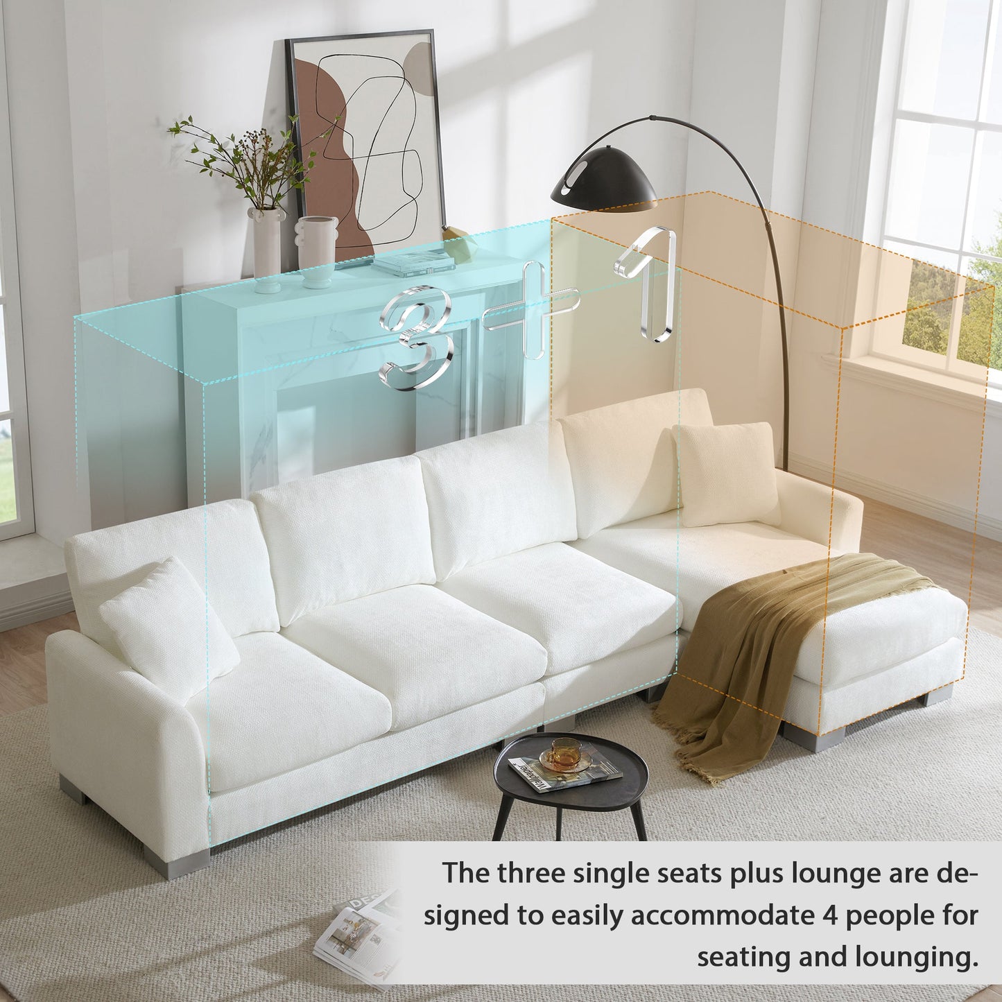 NEW Chenille Upholstered Modern Oversized L-Shaped Sectional Sofa with Chaise and Pillows