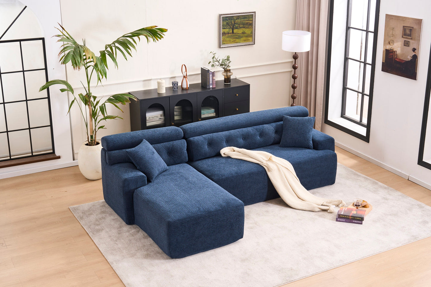 NEW 105'' Blue Cloud Sectional Couch with L-Shape Chaise Modern Modular Deep Seat Boneless Sofa