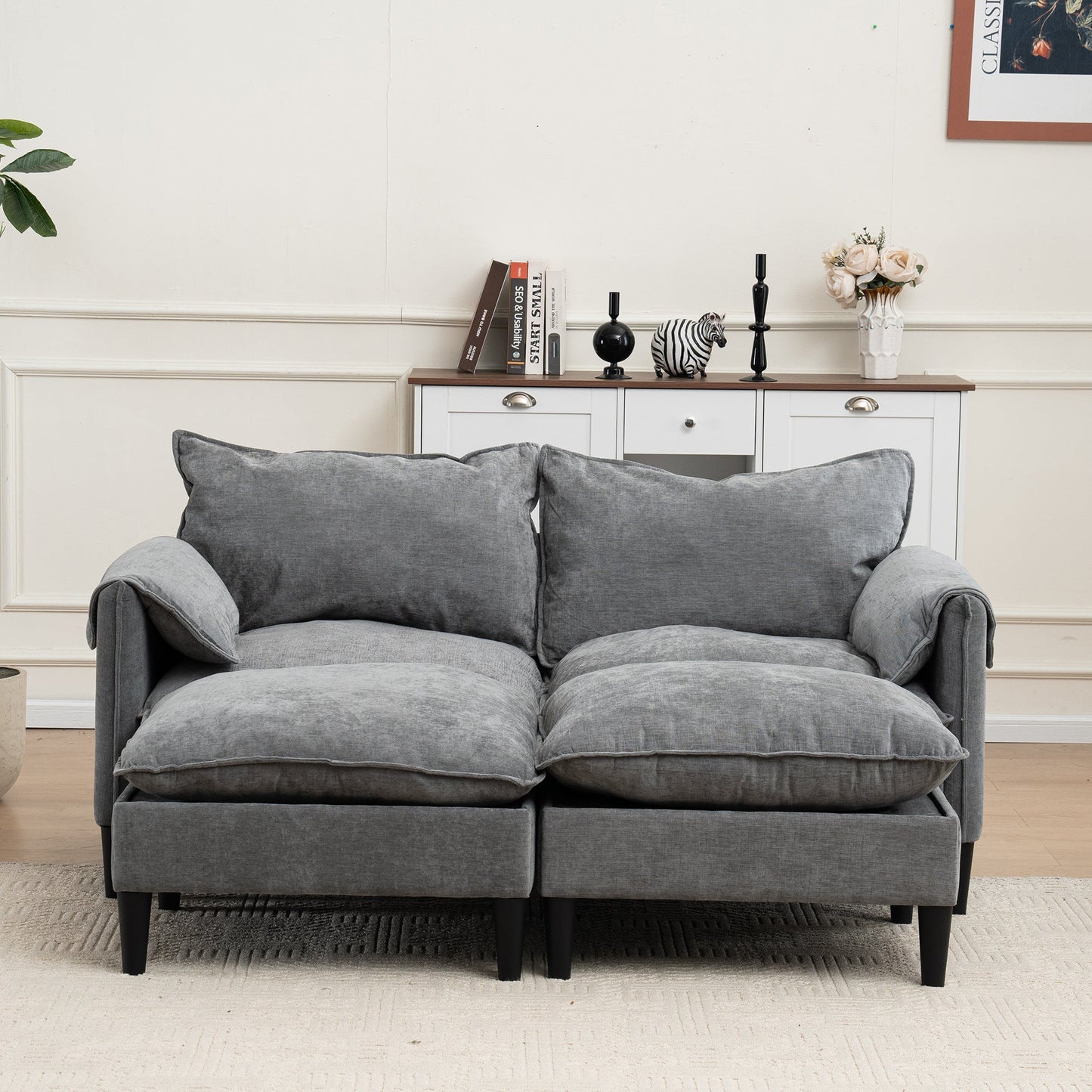 NEW Convertible Combination Gray U-Shaped Sofa with Footstools Storage
