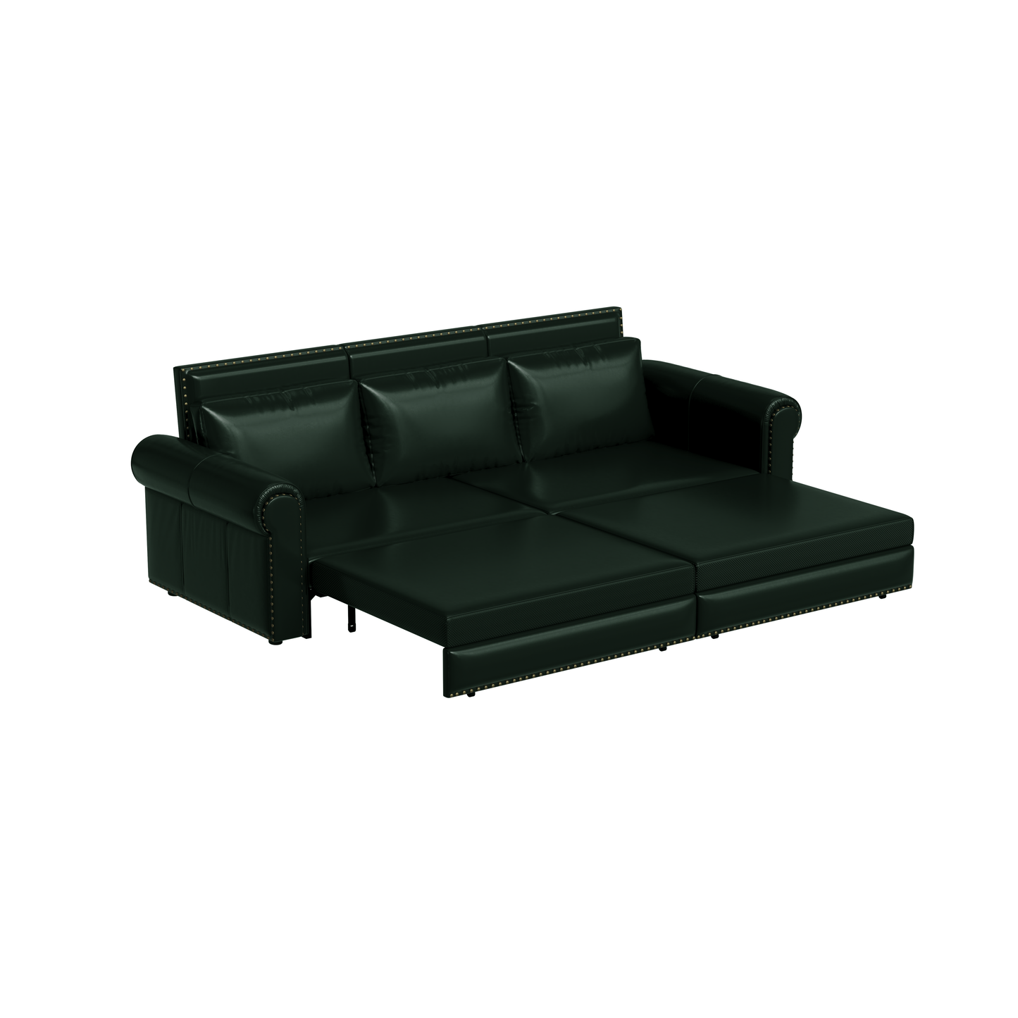 New 3-in-1 Faux Leather Convertible Sleeper Sofa with Nail head Trim