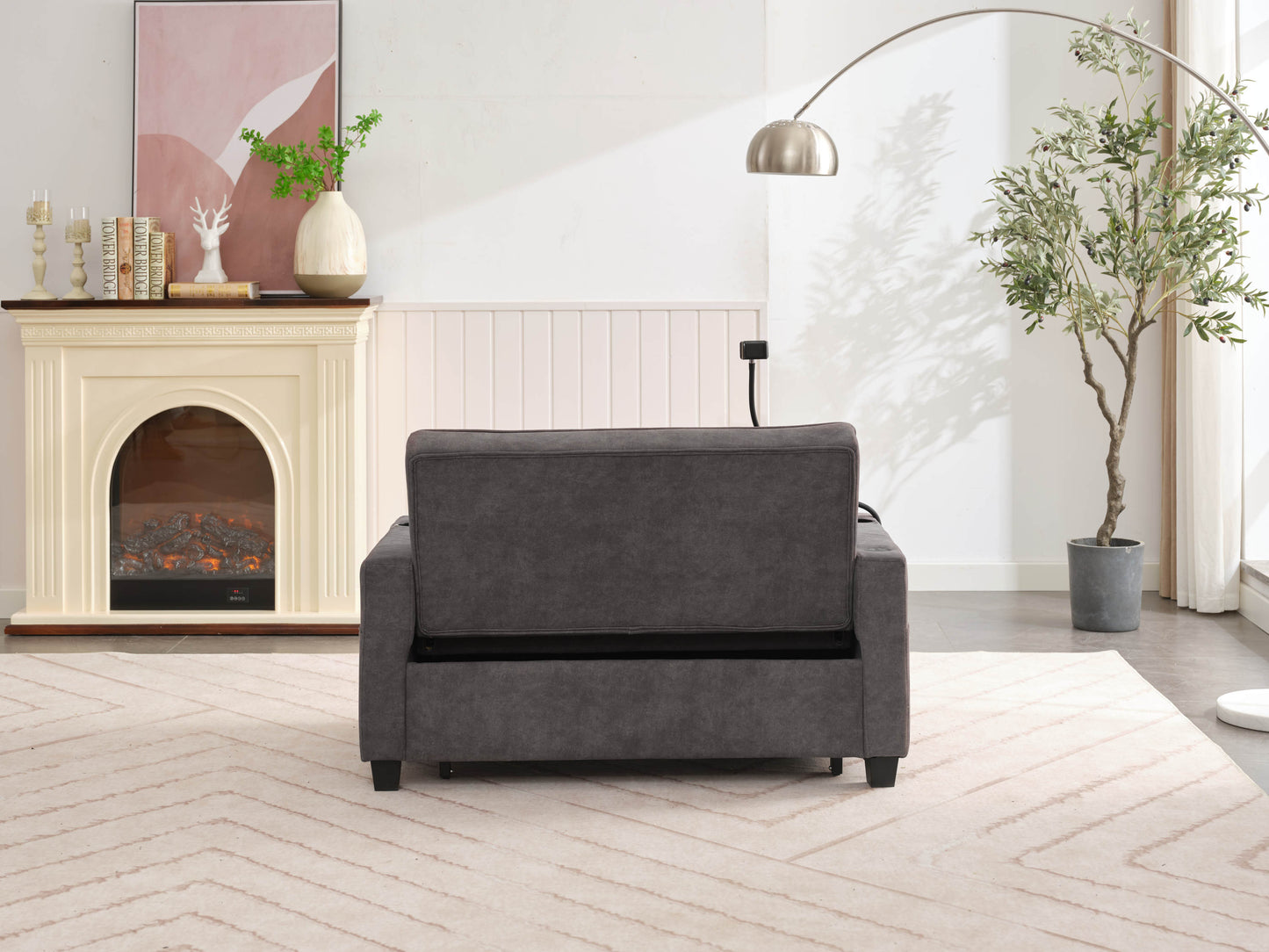 NEW Dark Grey Cloth Fabric 2 Seater Loveseat Recliner Sofa Bed with Adjustable Backrest USB and Cupholders