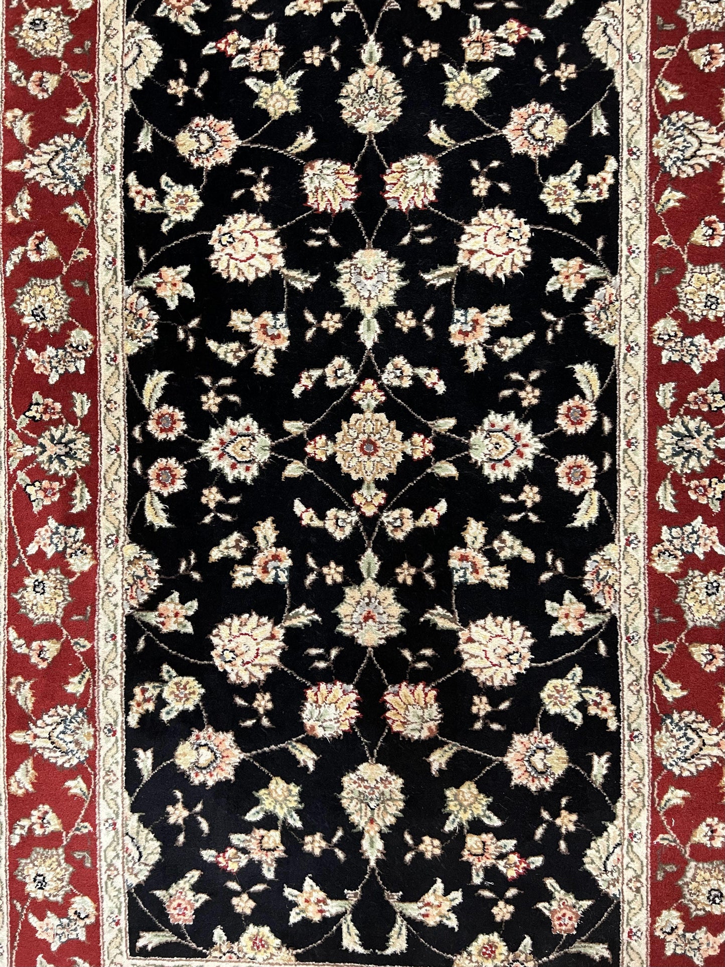USED Pak Persian Rug 3x5, Black and Red, Floral Allover, Vintage Hand Knotted Wool Oriental Carpet, Pakistani Rug, Small Handmade Area Rug 3 x 5