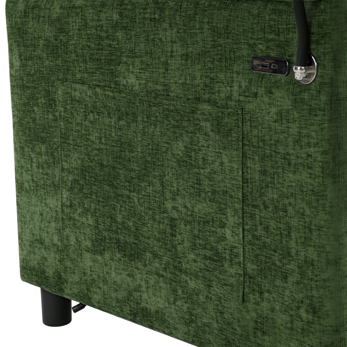 NEW 56.9' Convertible Loveseat Sofa Bed with Adjustable Backrest, USB Ports, Phone Holder, Side Pockets, Green Chenille,
