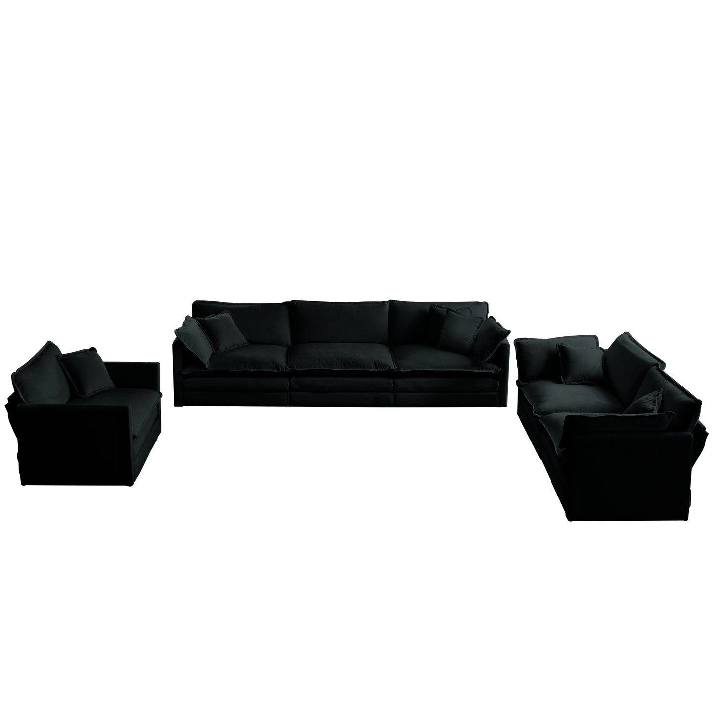NEW Black Chenille Modern Sofa Couch 3 Piece Extra Deep Seat Sectional Sofa Set