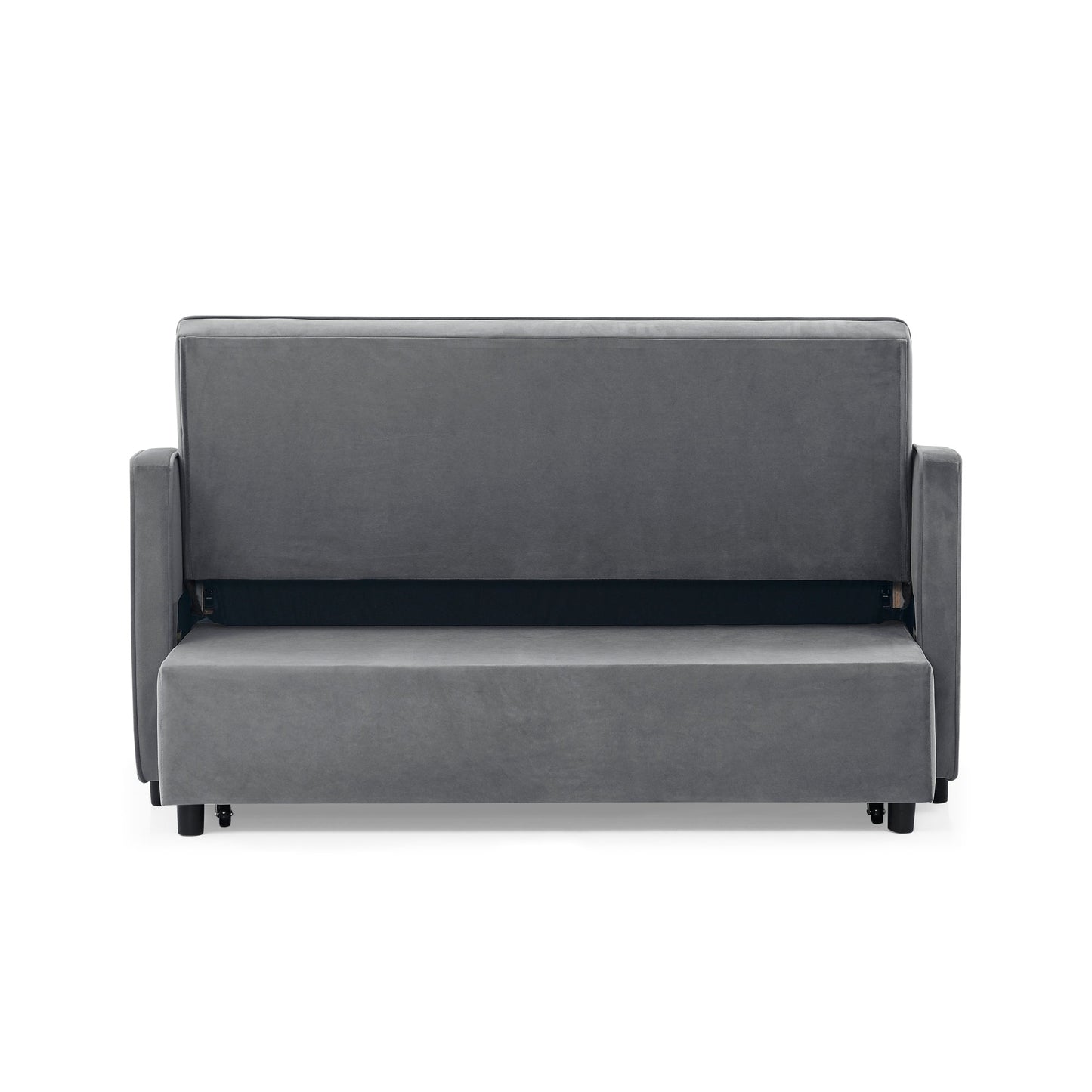 NEW Grey Copper Nail Loveseat Sofa Bed with Pull-out Bed Adjustable Back and Two Arm Pocket TypeC USB Charging
