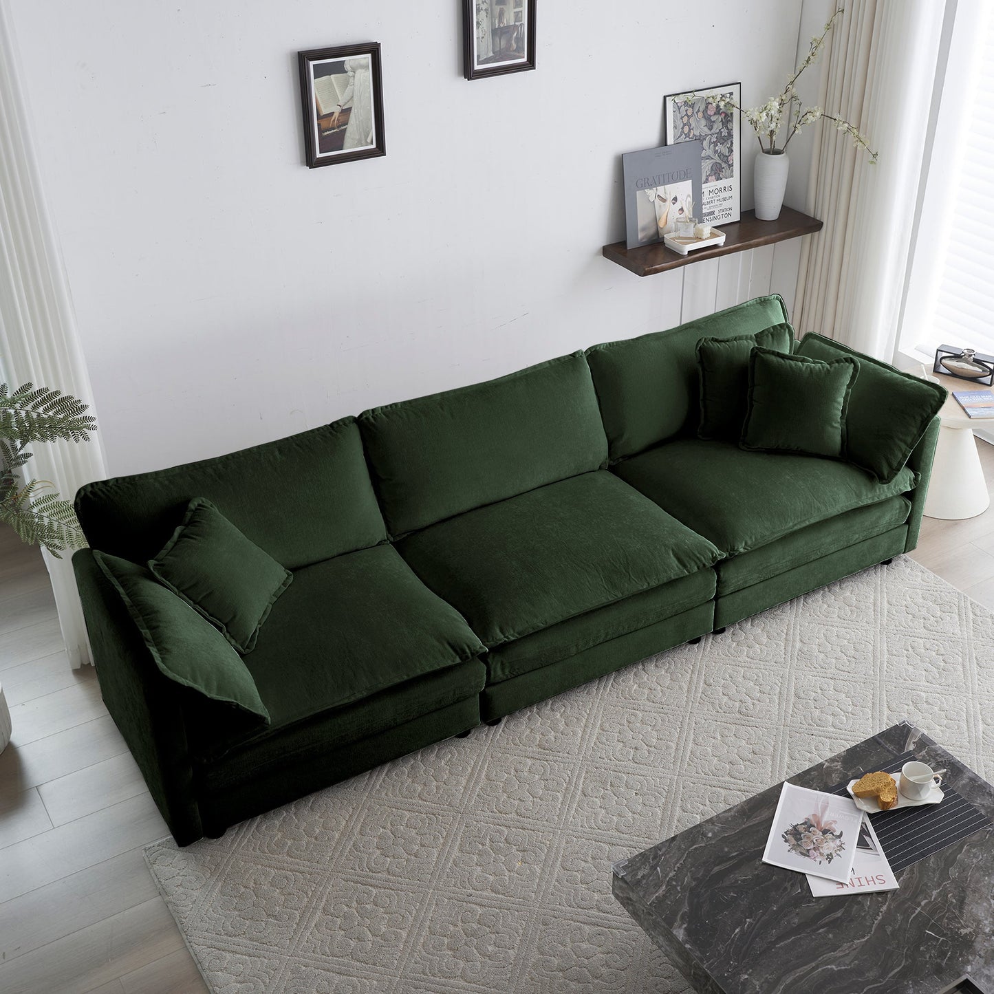 NEW Modern Green Chenille Deep Seat 2-Piece Upholstered Sectional Sofa Couch Set