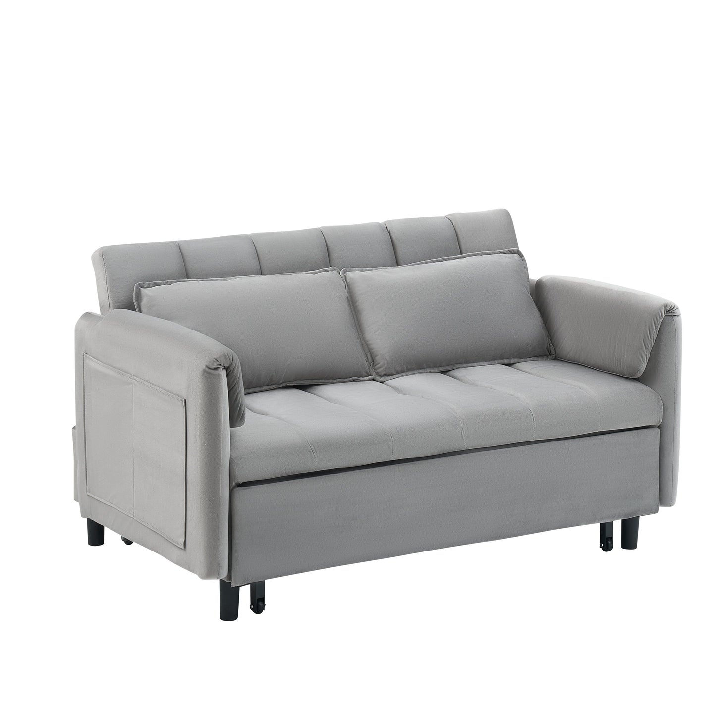 NEW 52 'grey modern velvet sofa, sofa pullout bed, small love seat casual sofa with back, pillow, pockets, living room furniture, 3 in 1 convertible sleep sofa bed.