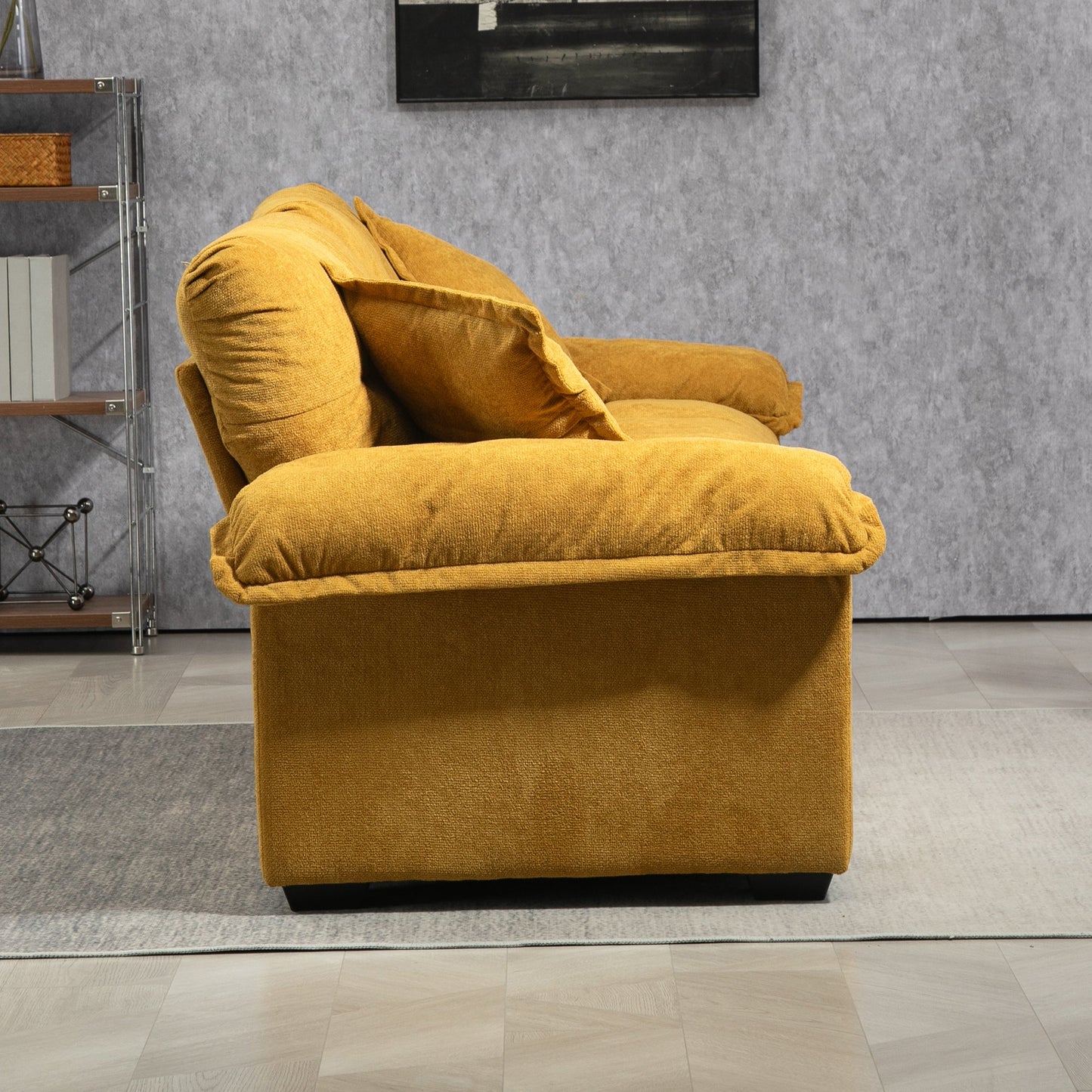 NEW 84' Chenille Sofa Small Sofa Loveseat Deep Seat Sofa Couch with 2 Throw Pillows & Memory Foam for Living Room Apartment Office Lounge-Yellow