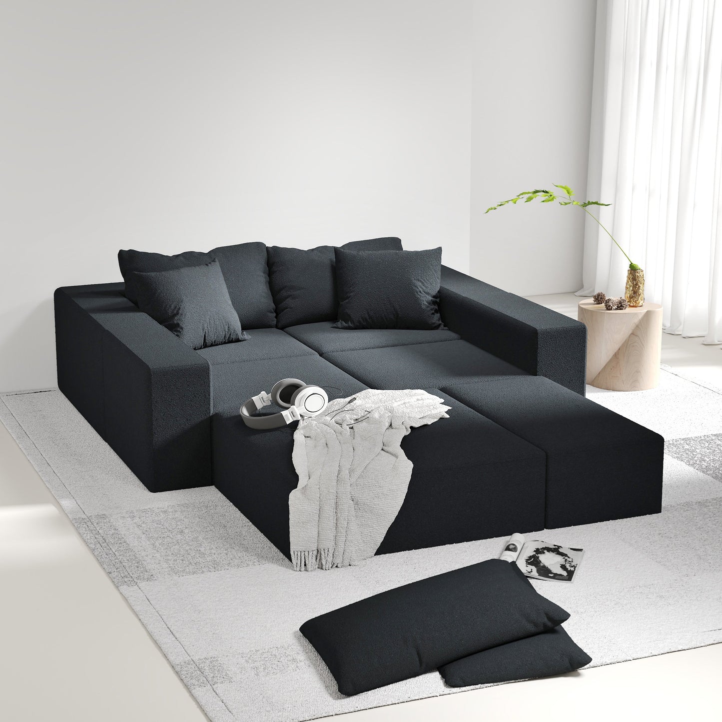 NEW Modern Upholstered Modular L-Shaped Sectional Sofa Couch Set Modular with 6 Pillows