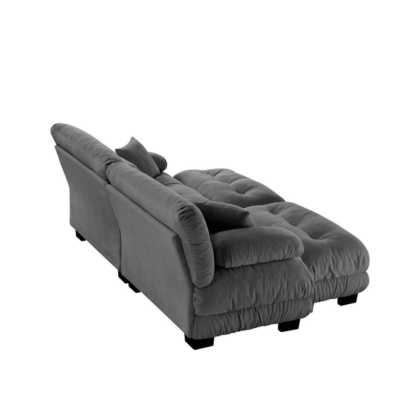 NEW Cloud Gray Chenille 2 Seater Loveseat Upholstered Wide Arm Couch Sleeper Sofa with 2 Lumbar Pillows and 2 Throw Pillows and 2 Ottomans