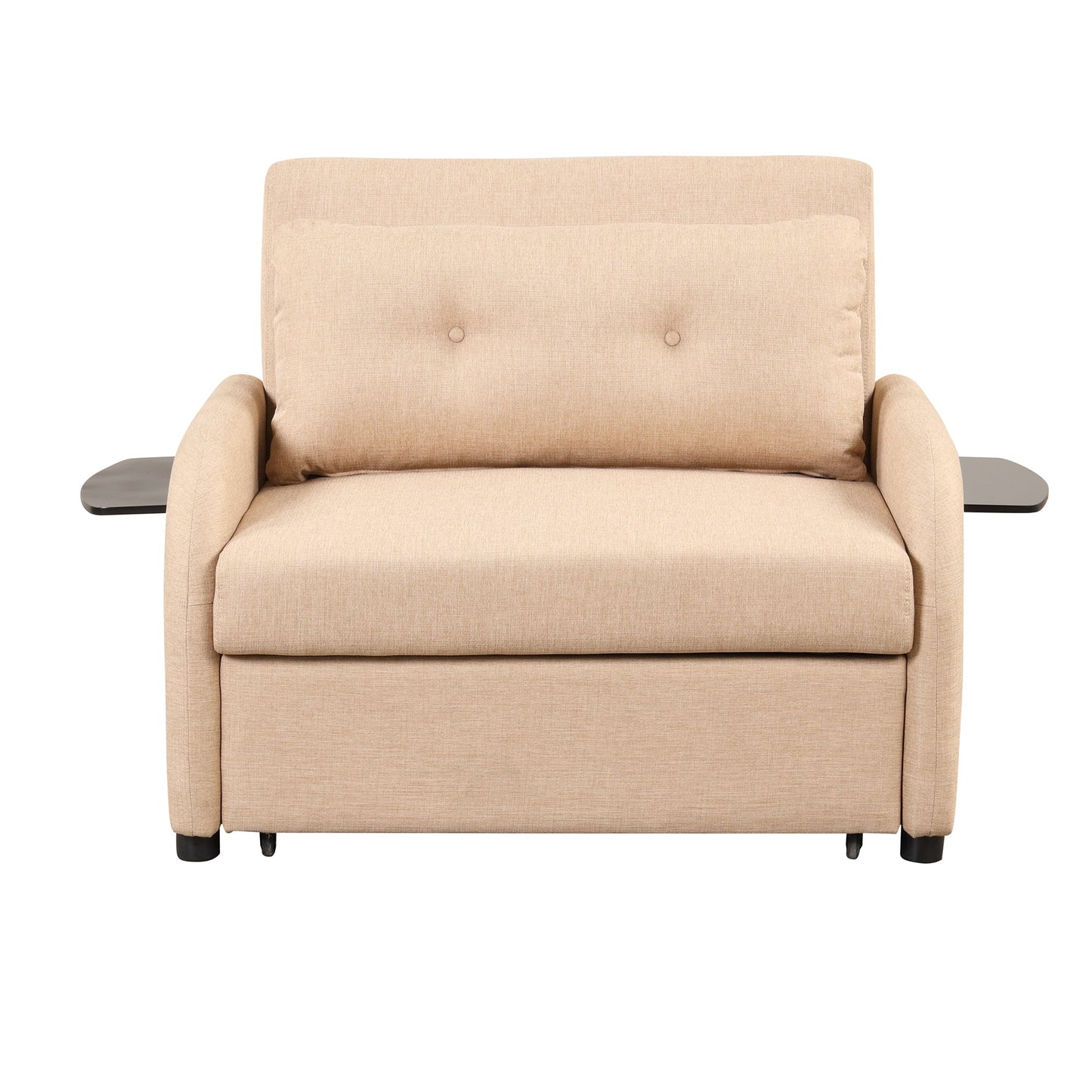 NEW Versatile Pull Out Sofa Sleeper 3 in 1 with Wing Table & USB Charge, Beige Linen, Compact Design