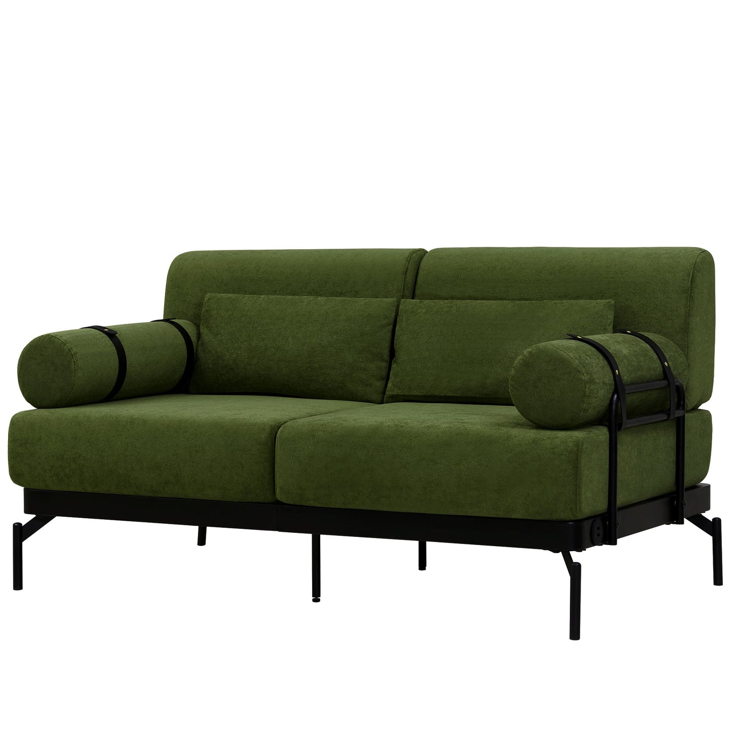 NEW Modern Green Chenille Foam 2 Seat Pillow Top Arms Metal Frame Loveseat