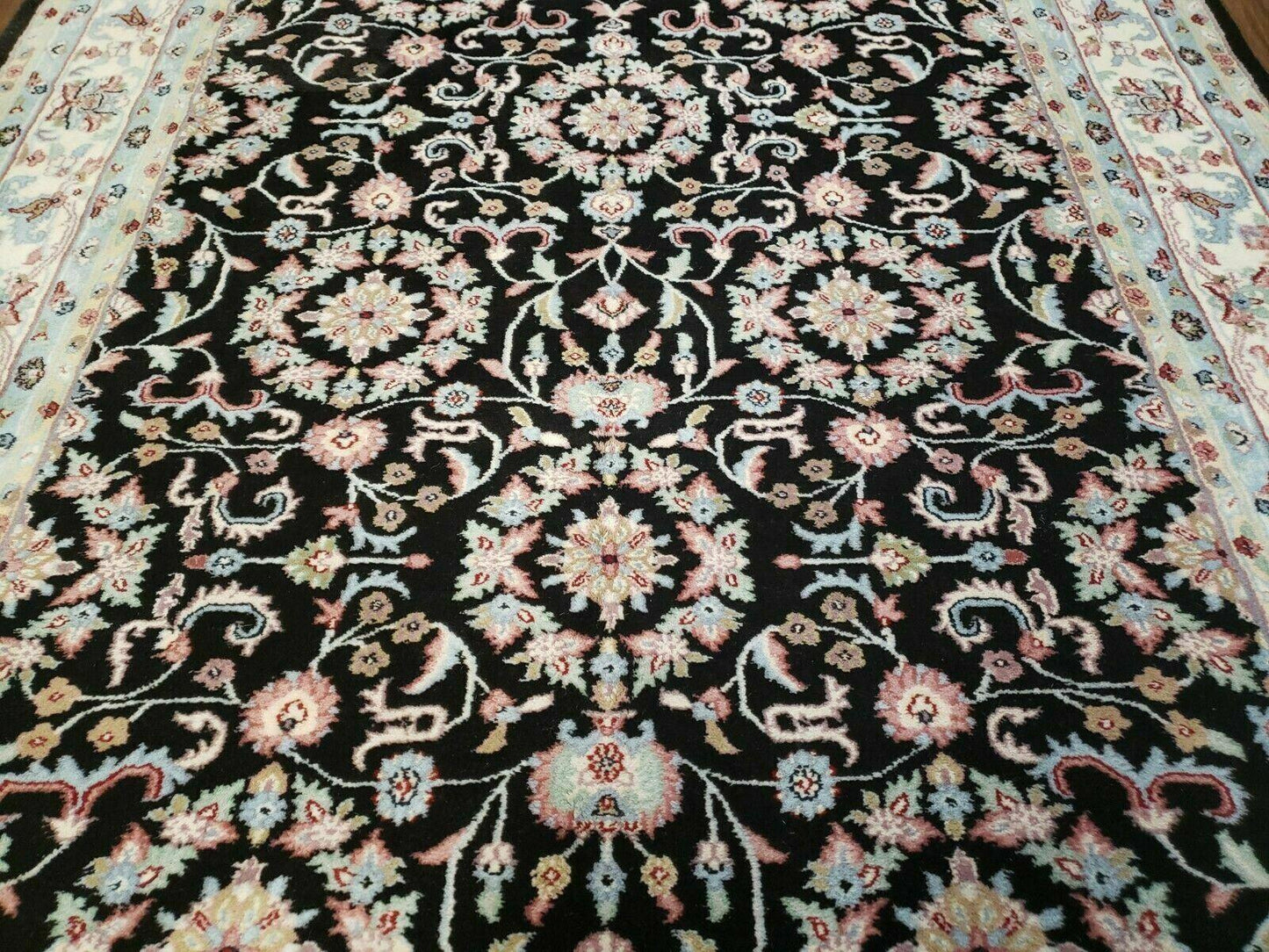 USED 6' X 9' Handmade Indian Agra Wool Rug Carpet Vegetable Dyes Black