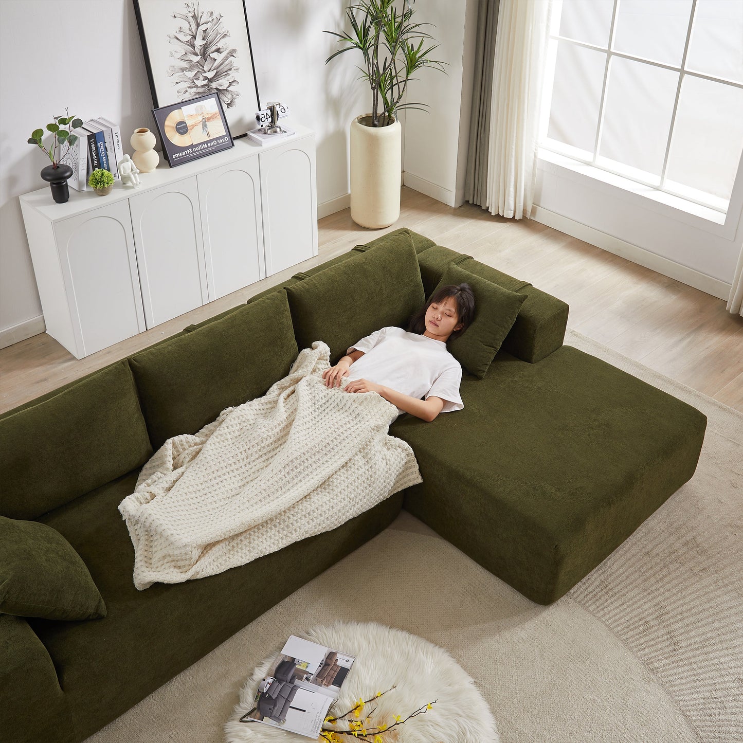 NEW Modern Chenille Upholstered Modular 108' L Shaped Sectional Free Combination Sofa Couch Set (Right Chaise)