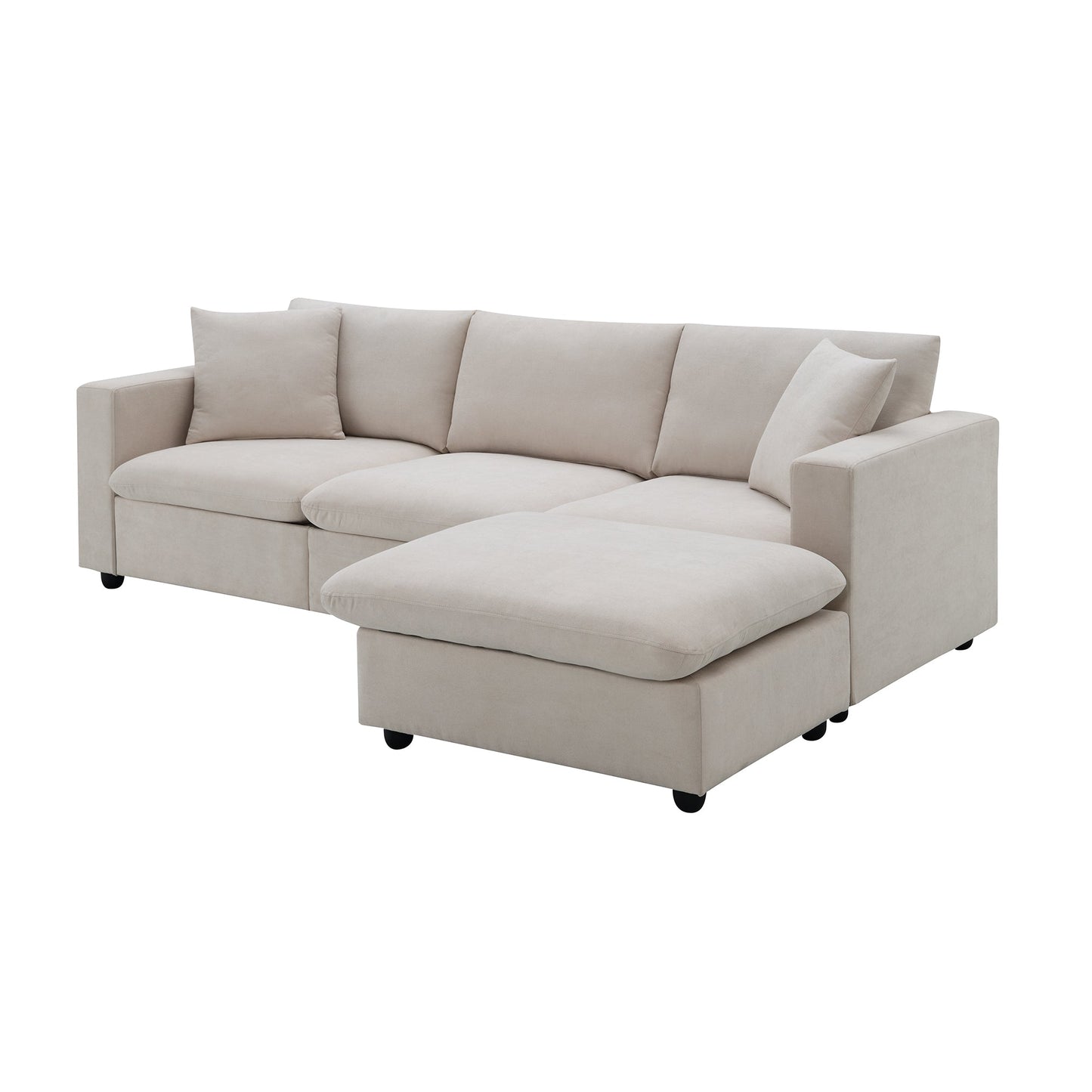 NEW Modern Sectional Sofa with Movable Ottoman and Throw Pillows