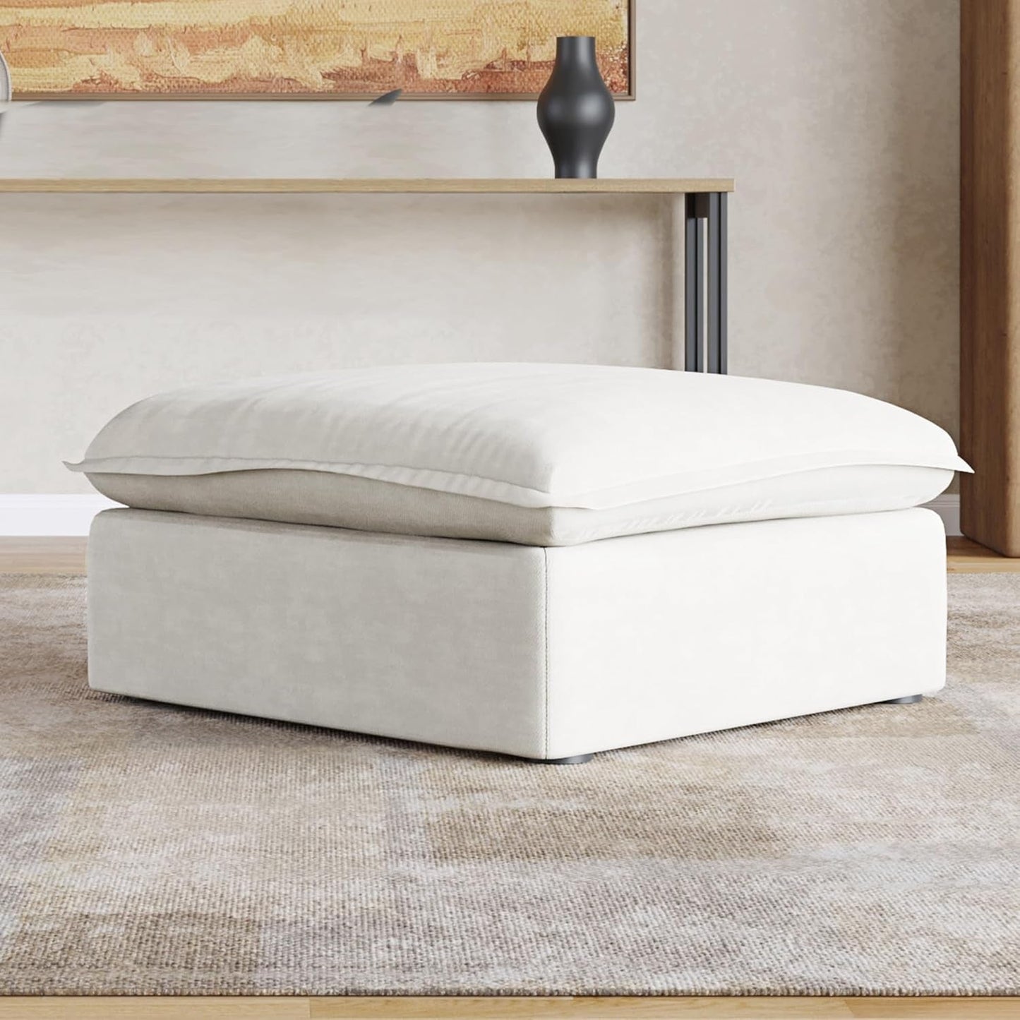 NEW White Hemp Velvet Ottoman Footstool Removable Covers