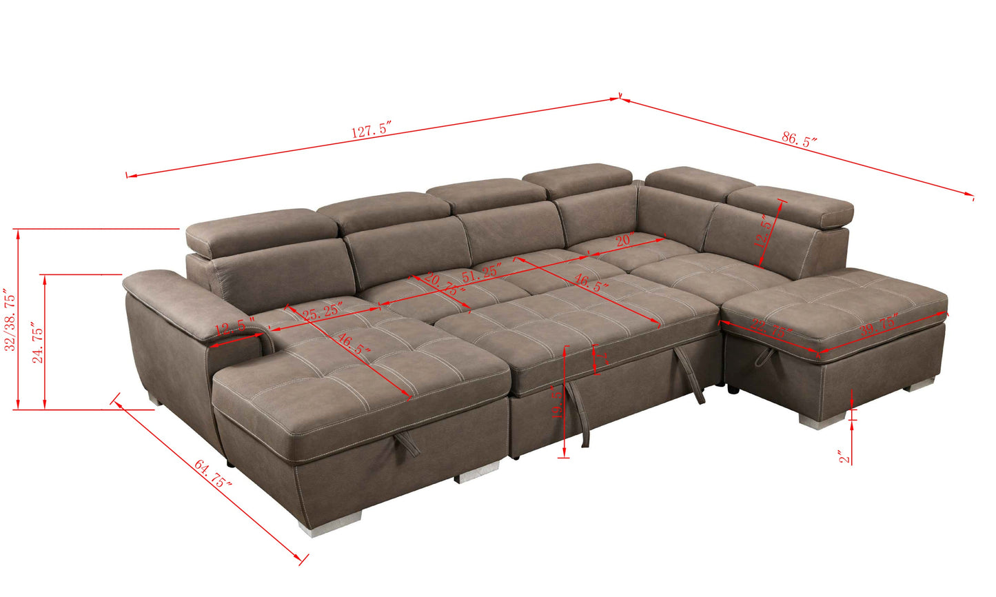 NEW 128' U Shaped Sectional Reversible Modular Sofa 7 Seater Couch with Storage Seat Adjustable Headrest