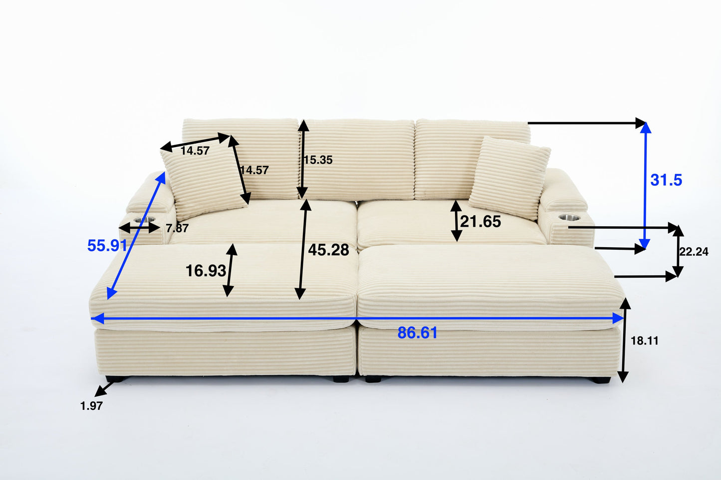NEW Combination Modular Convertible Sectional Upholstered Deep Seat Sofa Bed Set with Armrest Storage Stainless Steel Cup Holders and USB Ports