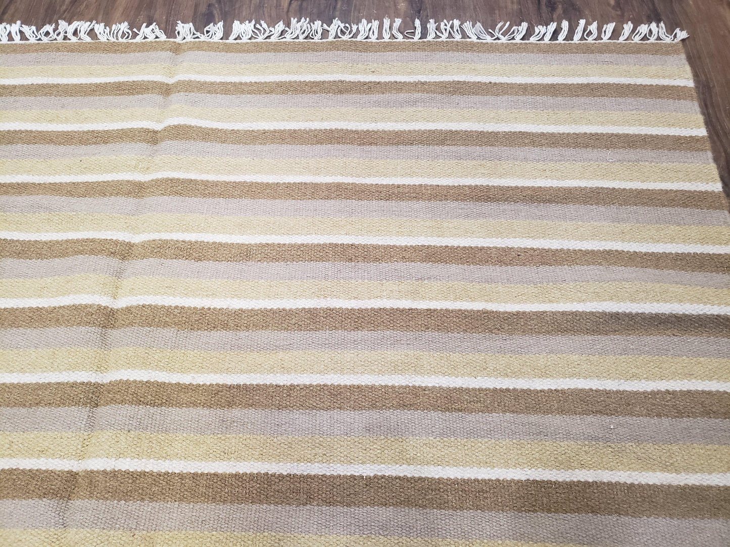 USED New Indian Striped Blanket, Multicolor Earthern Tones Kilim Rug, Wool Handmade South American Style Blanket, Queen Sized Bedspread 5x8 - 6x8