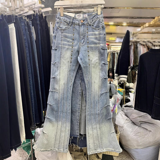 NEW Retro Rivet Heavy-duty Skinny Jeans High Waist Slimming Design