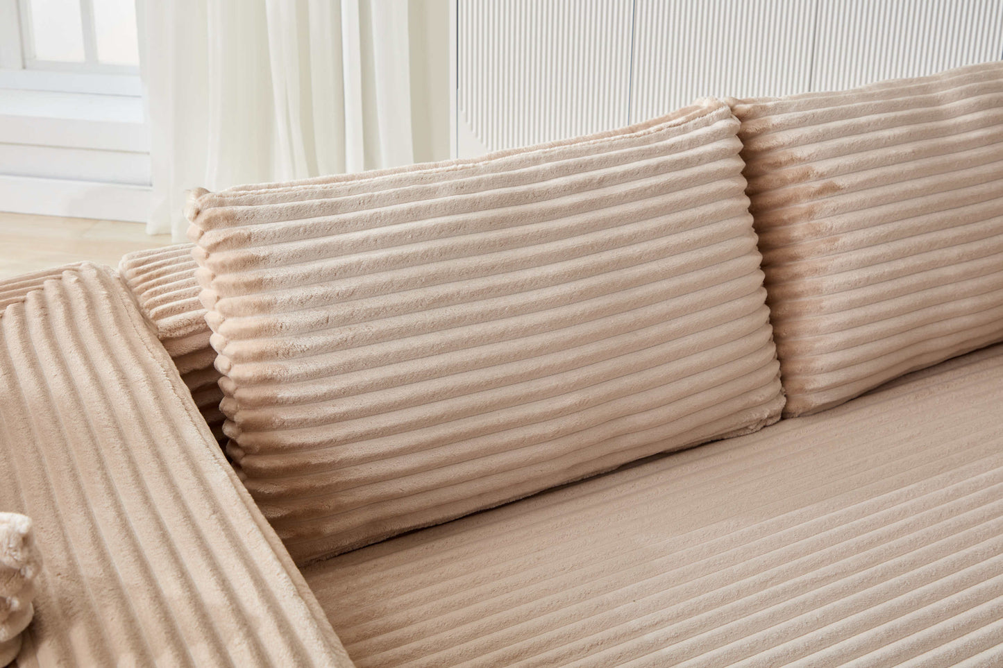 NEW Compression Sectional Couch with Comfy Chaise, Boneless L Shape Sofa with Deep Seat, Minimalist Modular Couches Sleeper for Living Room Bedroom Apartment Lounge,corduroy,Beige