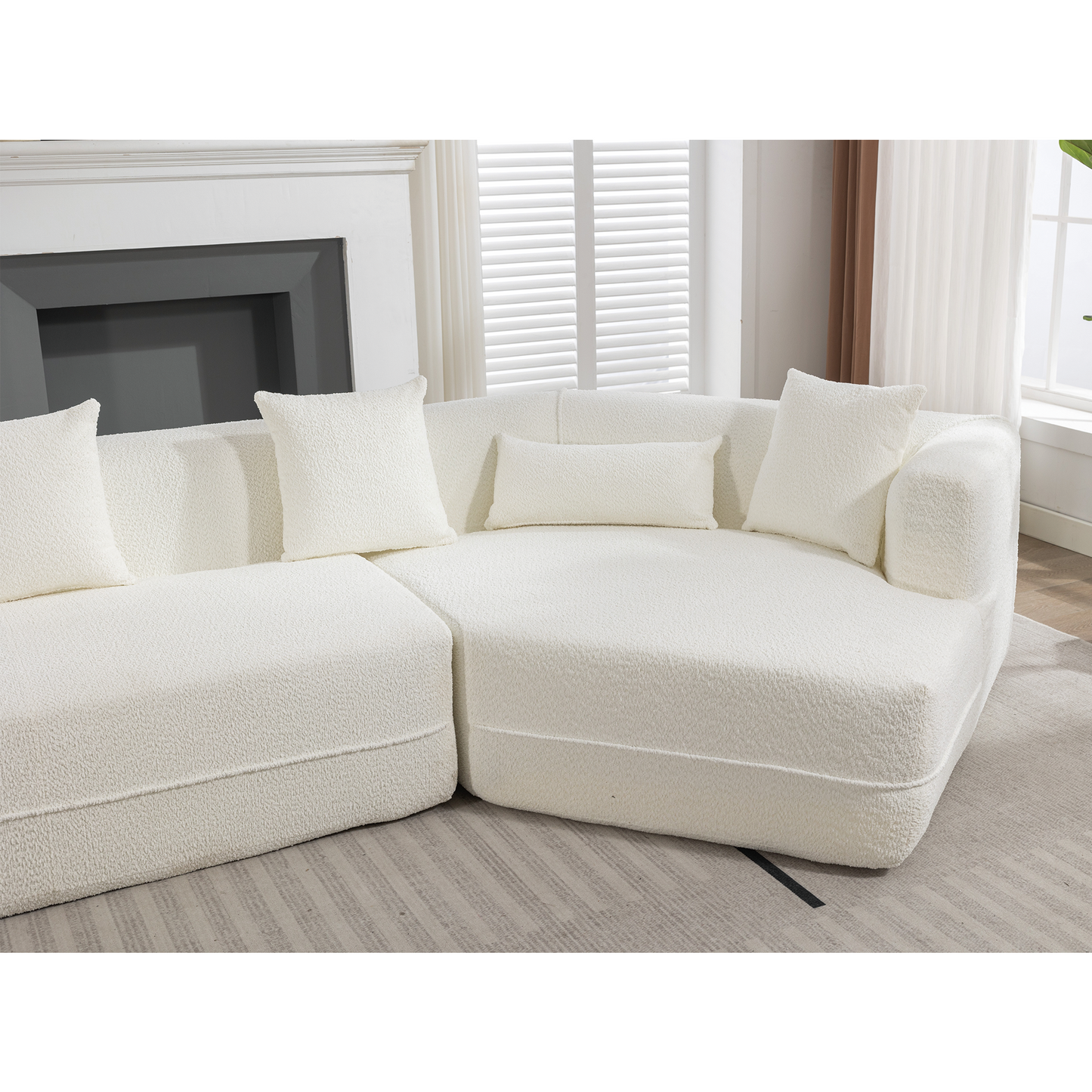 NEW Modern Creamy White Round Fiber Fabric Upholstered Modular Sofa Couch
