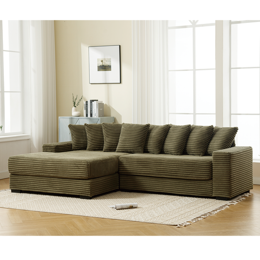 NEW NEW ARRIVED] [VIDEO PROVIDED] Oversized Two-Piece Couches, L Shaped Sofa, Corduroy, Left Chaise Daybed,with Armrests,Eight Throw Pillows,Corner Sofa,Easy To Assemble, Green