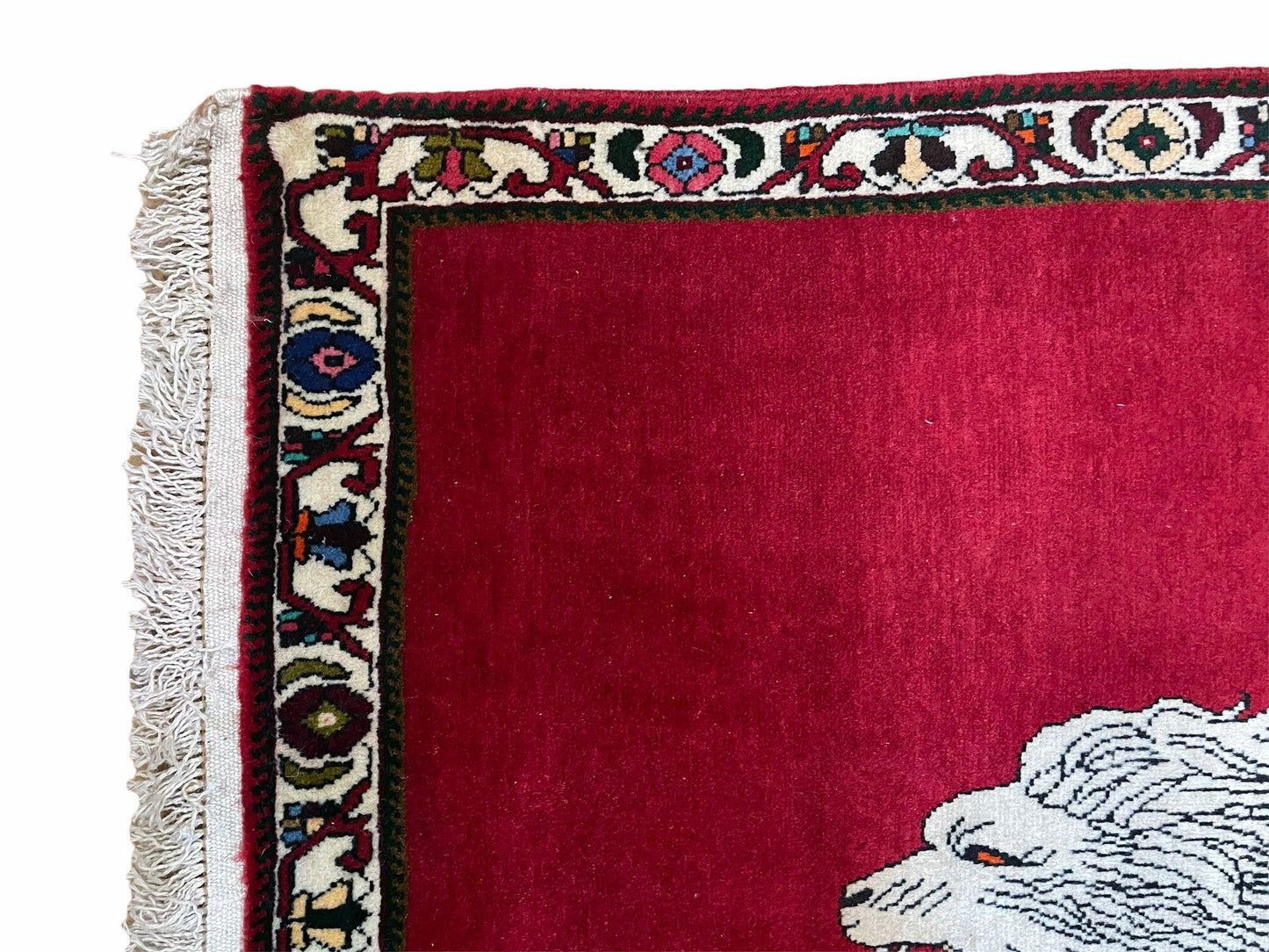 USED 4 X 6 Handmade Hand-Knotted Quality Wool Rug Zagros Lion Red Ivory Tribal Rug