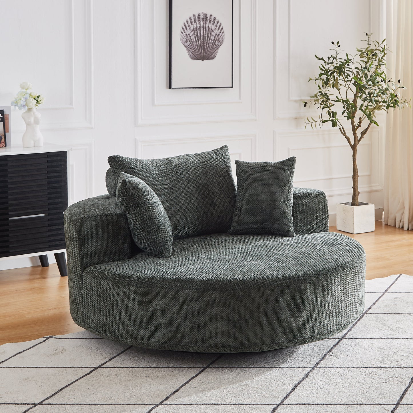 NEW 55''L Chenille Foam Single Swivel Chair, Fluffy Modern Sleeper, 360 Degree Swivel Chair for Living Room, Bedroom, Lounge and Projection Room