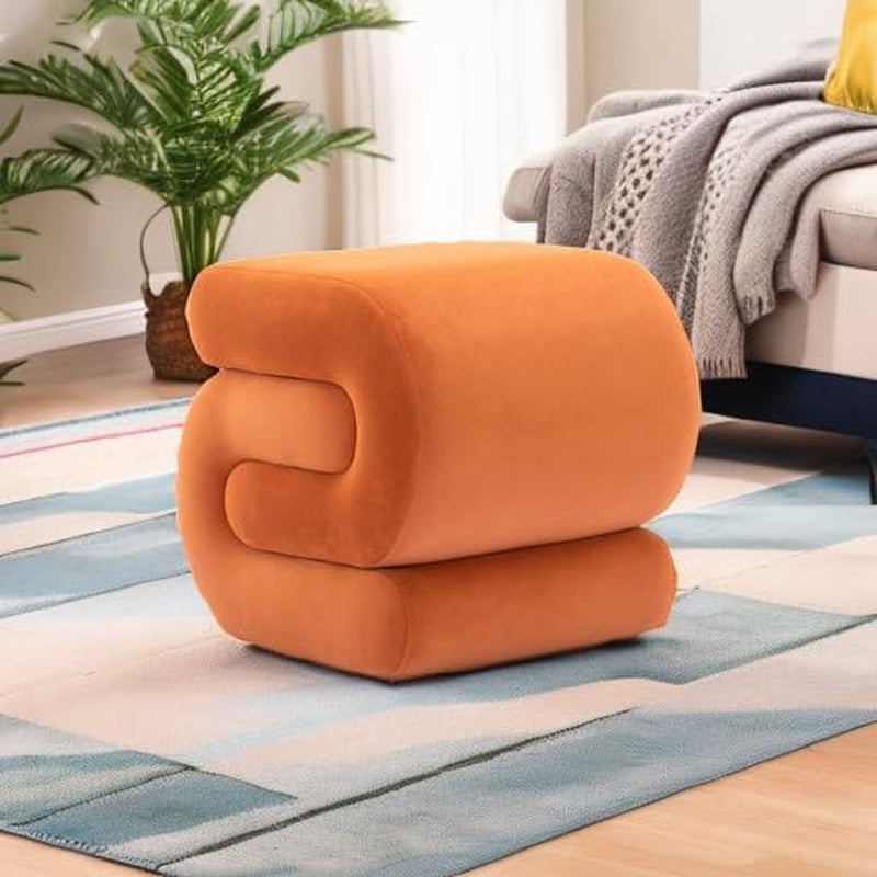 NEW Orange Contemporary Premium S Shape Ottoman Footstool