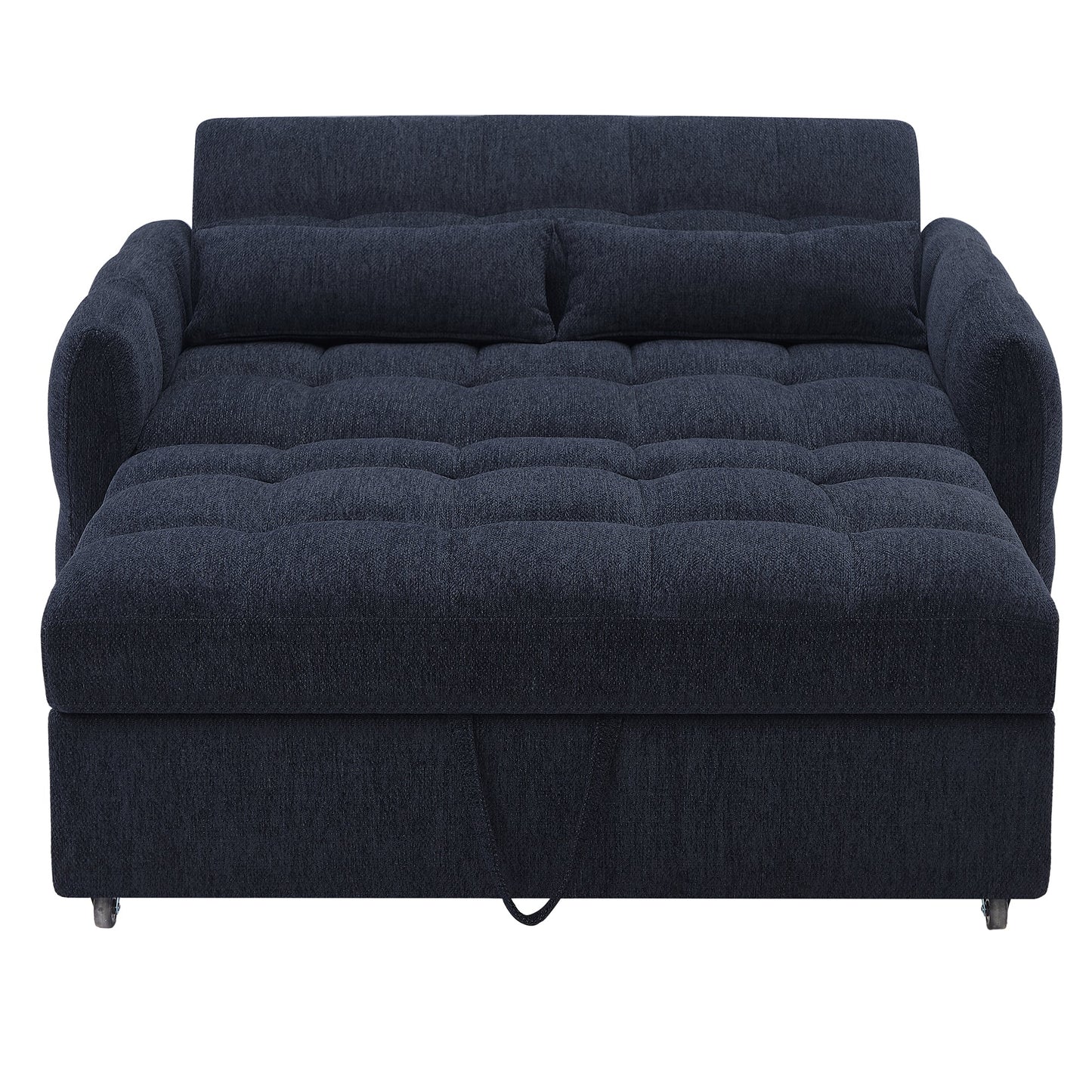 NEW Modern Loveseat Sofa Pull-out Bed with Adjustable Backrest, USB Ports, Lumbar Pillows, Blue Chenille, 52.8'