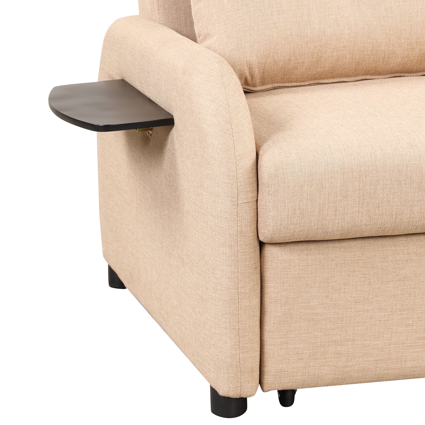 NEW Versatile Pull Out Sofa Sleeper 3 in 1 with Wing Table & USB Charge, Beige Linen, Compact Design