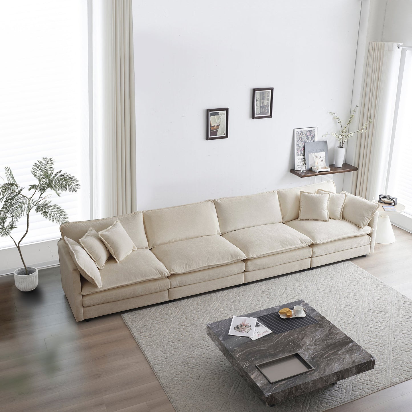 NEW Free Combination Modular Sofa Free,4 Seater Sofa Comfy Chenille Fabric,Sectional Sofa Couch,Beige Chenille