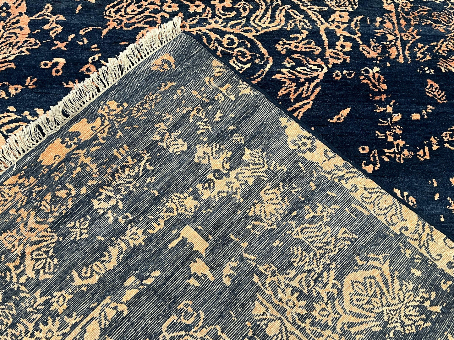 USED Area Rug 8x10 High Quality Handmade Oriental Carpet, Modern Contemporary Rug, Rug for Living Room, Wool Rug, Blue and Gold, Pakistani Rug