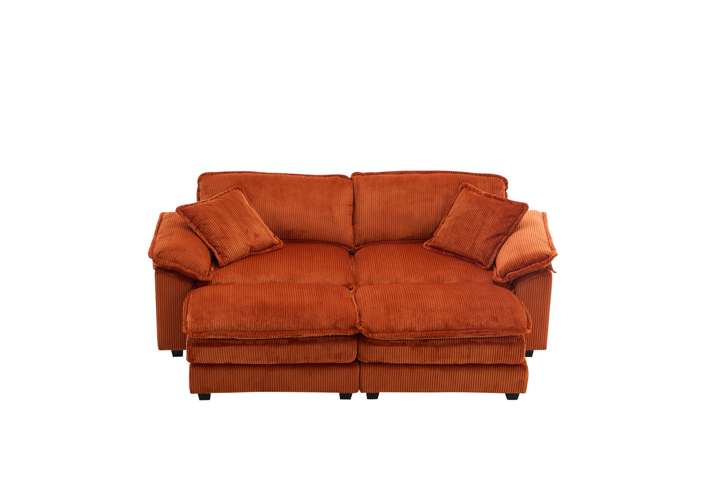 NEW Corduroy 2-seats sofa With 2 back pillows,2 toss pillows and two ottoman,Comfy Sofa- Deep Seat Couch for Living Room,Orange