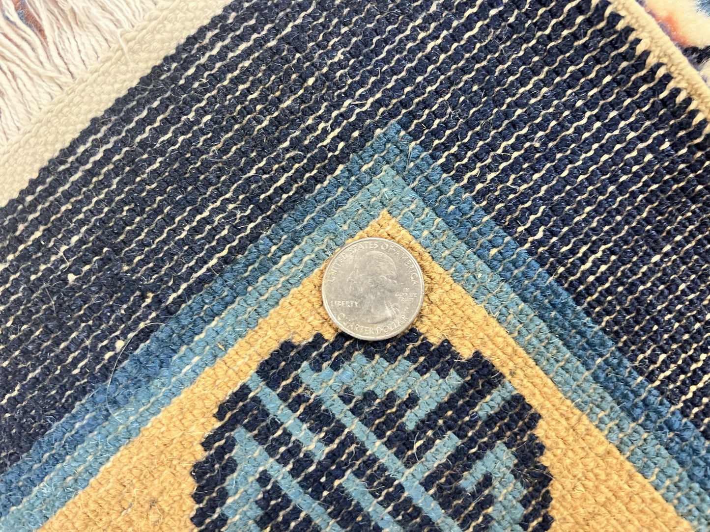 USED Chinese Peking Rug 5x8, Vintage Semi Antique Chinese Art Deco Carpet, Wool Pile Light Red/Salmon Gold Navy Blue, Handmade Asian Oriental Rug