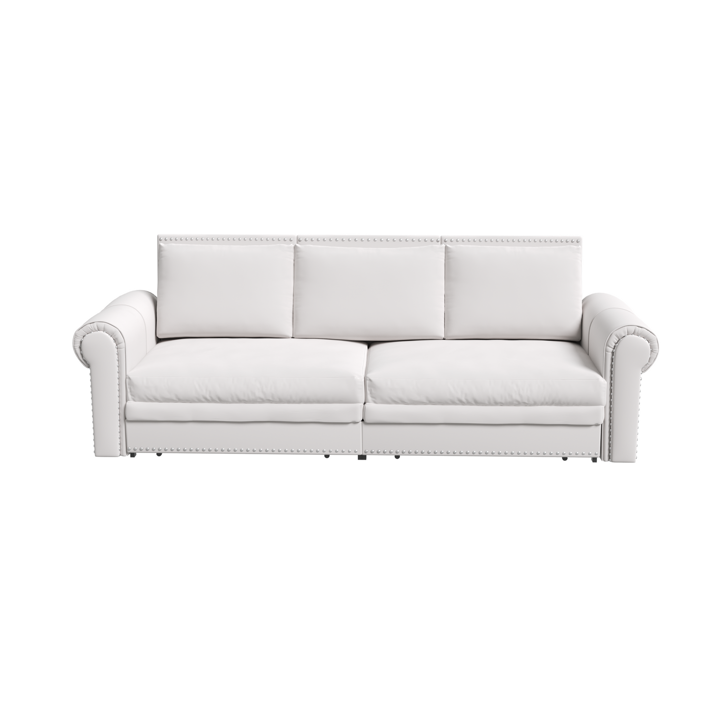 NEW King  Beige Chesterfield Sofa, 3-in-1 Velvet Convertible Sleeper Sofa with Nail head Trim Pull