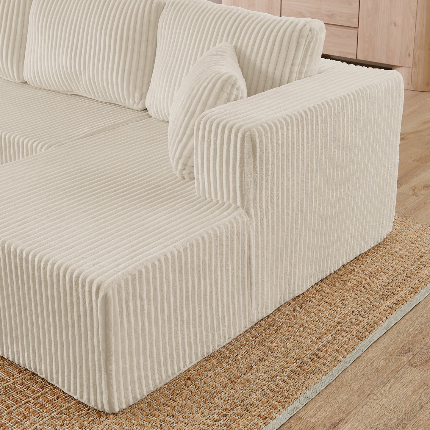 NEW Modern Minimalist U-Shape Beige Corduroy Modular Sectional Sleeper Sofa