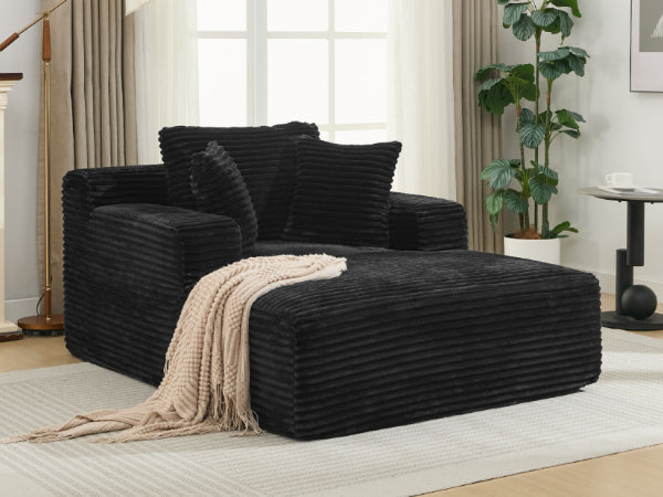 NEW Modern Black Corduroy Chaise Lounge Sofa Bed with Removable Pillows, 48.8' Upholstered Sleeper Sofa