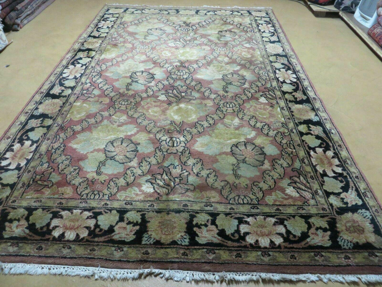 USED 6' X 9' Handmade India Floral Oriental Wool Rug Carpet