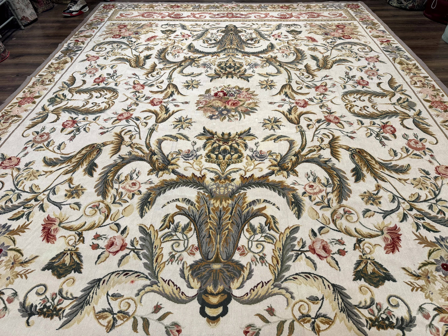 USED Aubusson Needlepoint Rug 10x14, Elegant European French Carpet, Vintage Carpet