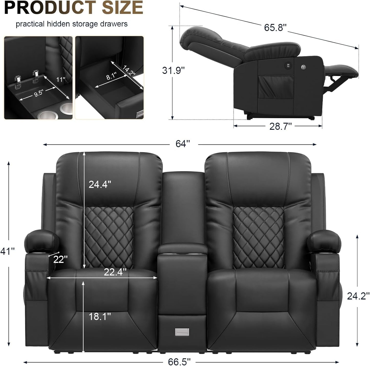 NEW Loveseat Recliner Sofa With Storage Console And USB Ports