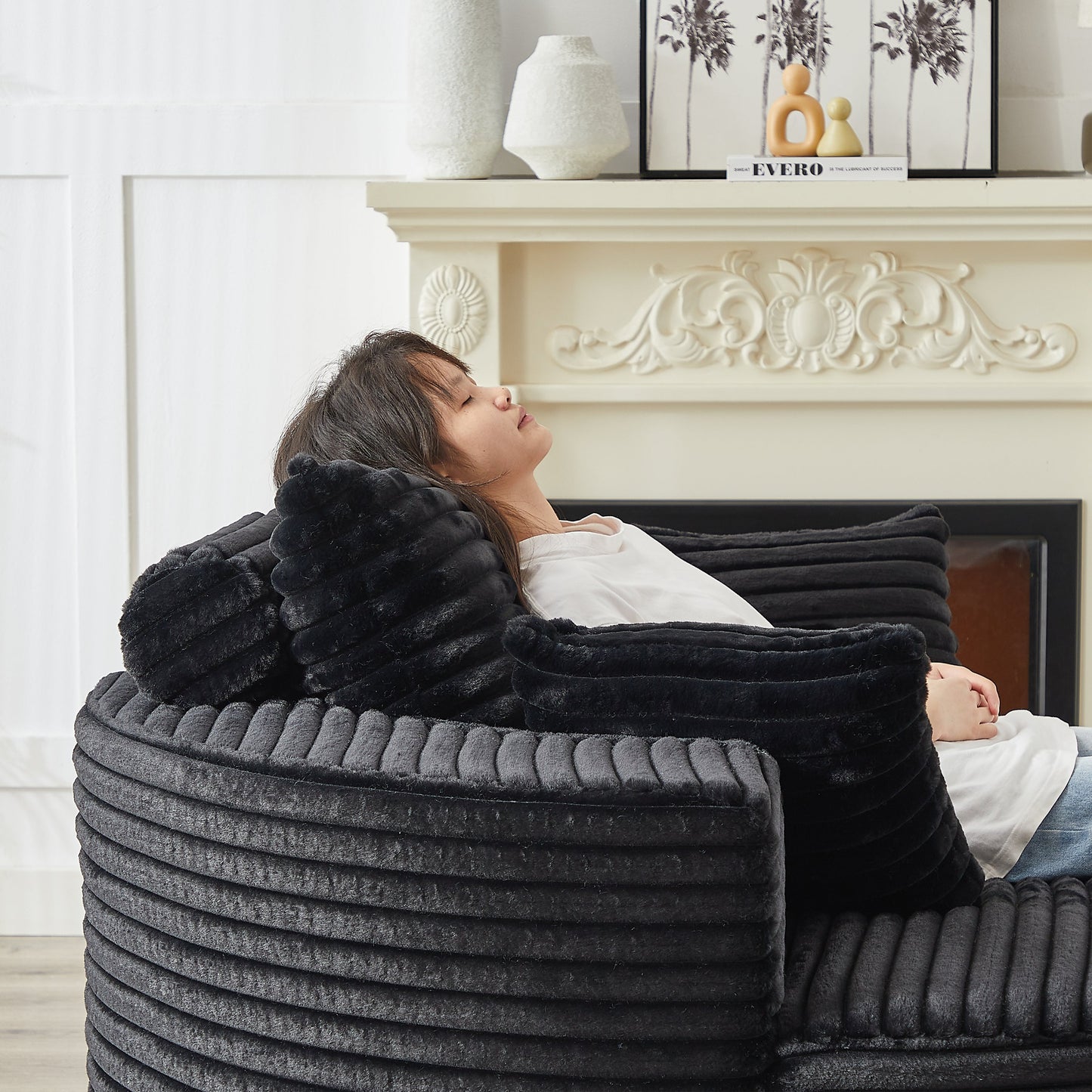 NEW 55''L Corduroy Sponge Fluffy Modern Sleeper Chair Single Sofa