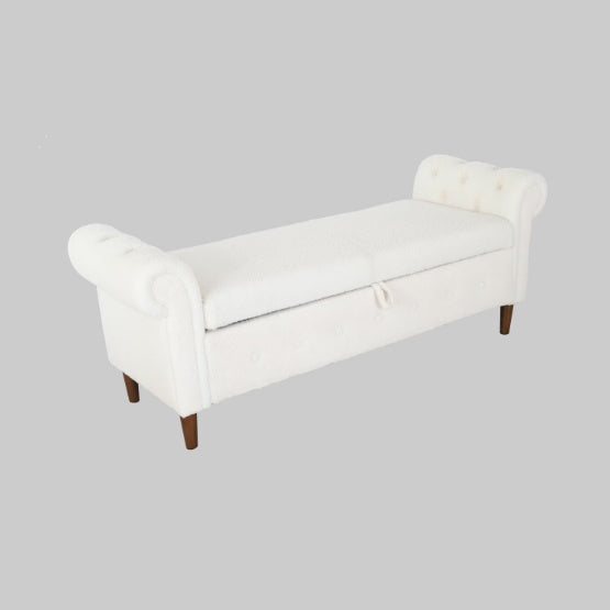 NEW Beige Teddy Velvet Multifunctional Storage Rectangular Sofa Stool